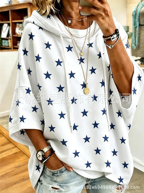 Casual hooded mid-sleeved women's fashion 3D printing casual foreign trade Amazon independent station women's sweater m303002