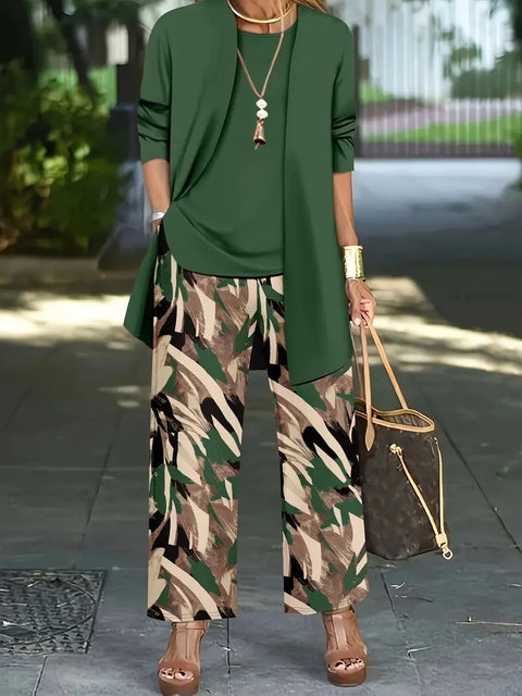 Pink three-piece casual suit women's cardigan wide-leg pants m302761