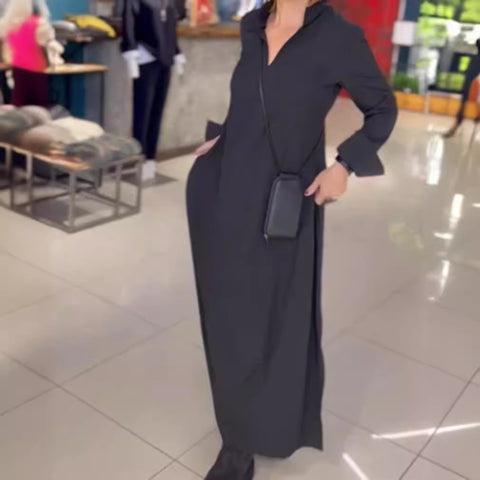 Casual solid color V-neck long-sleeved dress women's m301337