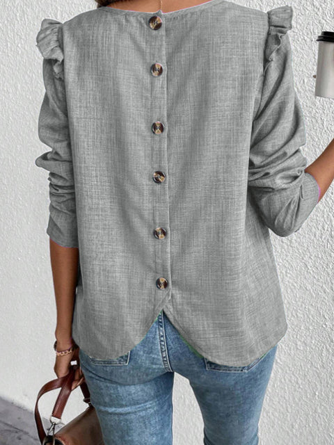 Long sleeved solid color back single breasted fashionable T-shirt m300018