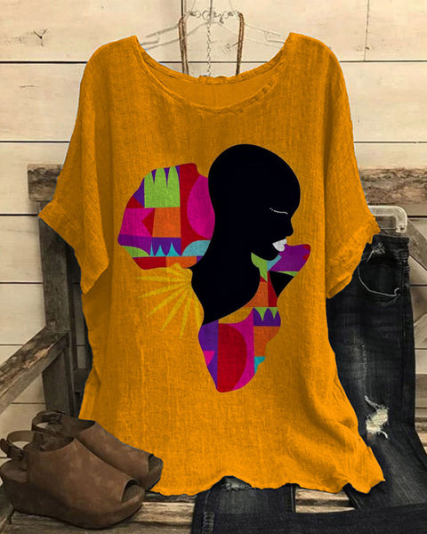 Loose round neck short-sleeved cotton and linen top women's m301281