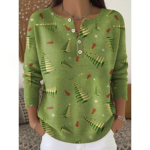 Vintage 3D digital printing four-button stand-up collar Polo sweater women m302158