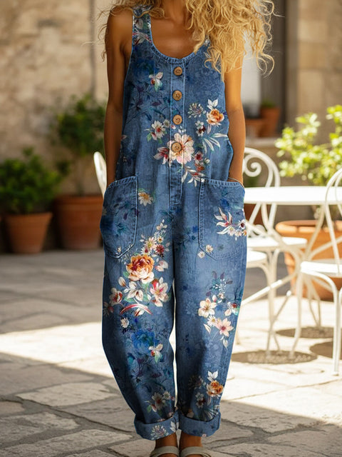 Retro trend wide-leg pants overalls women's sleeveless imitation denim m302436