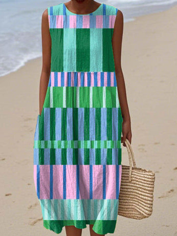 New sleeveless casual printing temperament long dress dress slim fit small fresh casual dress m301521