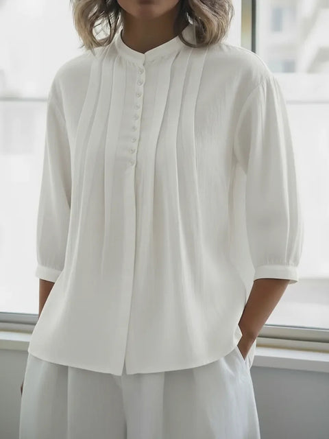 Women's cotton shirt solid color casual button-down pleated shirt m302690