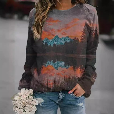New landscape flower print long-sleeved sweater m301751