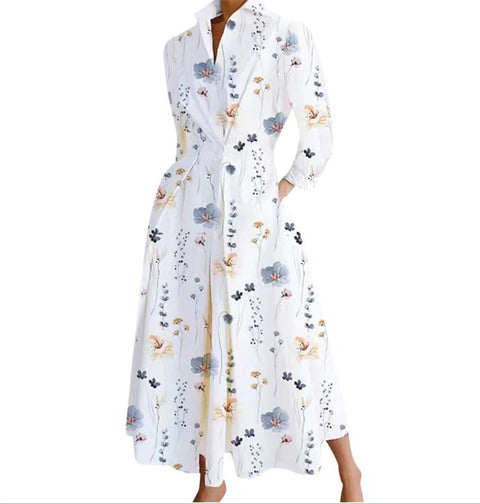 Fashion Long Sleeve V-neck Printing Dress M300331