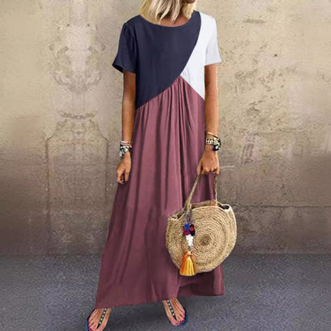 New geometric contrasting color splicing dress summer beach dress m301345