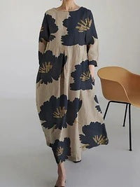 Loose crew neck fashion high-end long-sleeved printed dress m301054