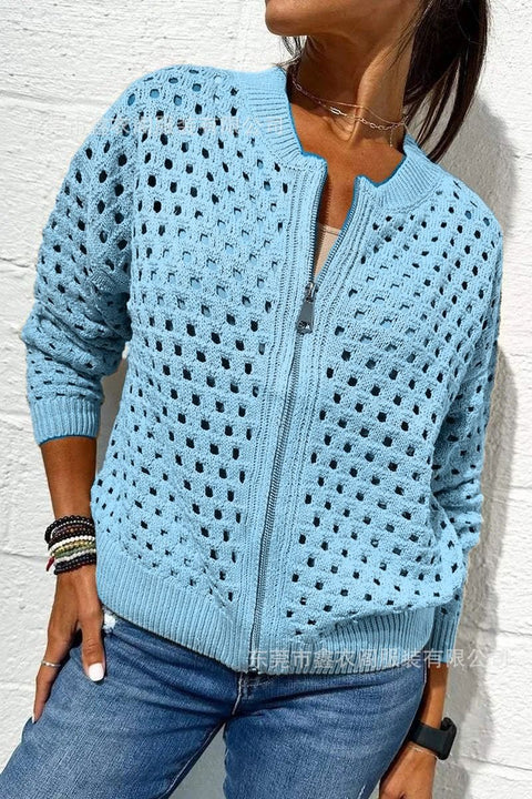 Women's Casual Hollow Knitted Zipper Jacket Women's Jacket m301906