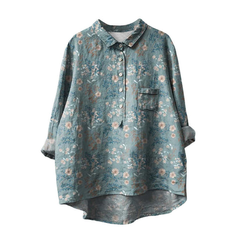 Long Sleeve Bamboo Linen Printing Fashion Versatile Lapel Shirt m301040