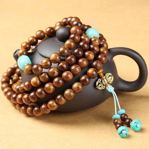 Natural Vietnamese Huanghuali 108 Buddha Beads Bracelet, Rosewood Lotus Bracelet, Wenwan Fragrant Wooden Bracelet m3331302