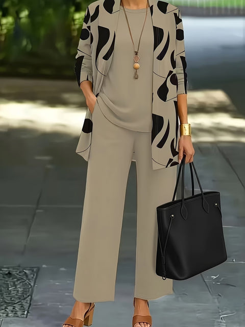 Jacket with vest top and elegant slacks 3-piece women's set m302760