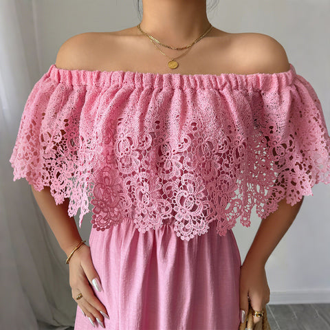 Elegant wind off-the-shoulder A-shaped long dress dress m301401