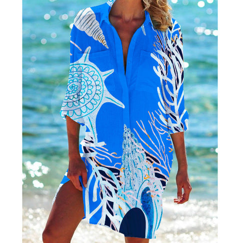 Bikini jacket shirt swimsuit cardigan women's printed resort beach shirt m301274
