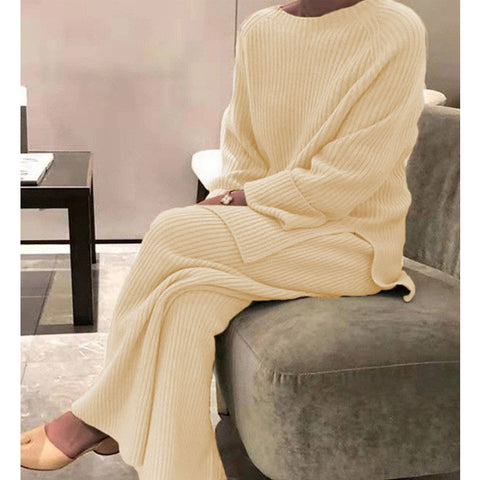 Long-sleeved solid color knitted casual two-piece knitted sweater m301797