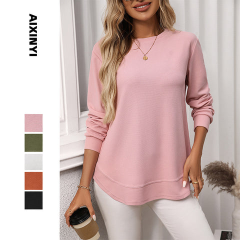 Loose waffle casual versatile T-shirt knitted long sleeve m302121