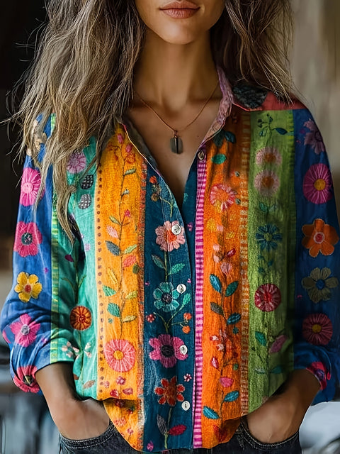 Fashion women's clothing European and American versatile printing casual lapel m301565