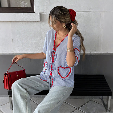 Temperament vacation style strap medium sleeve T-shirt m301399