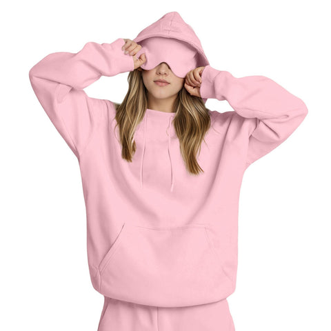 Loose casual simple long-sleeved hooded pullover sweater autumn and winter eye mask splicing jacket m302079