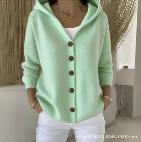 New black button hooded cardigan women's pure leisure fashion sweater jacket women's Christmas m302115