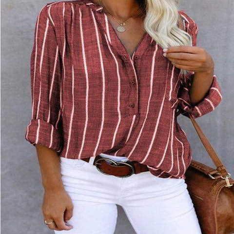 Simple and stylish printed striped shirt foreign trade shirt women's m301191