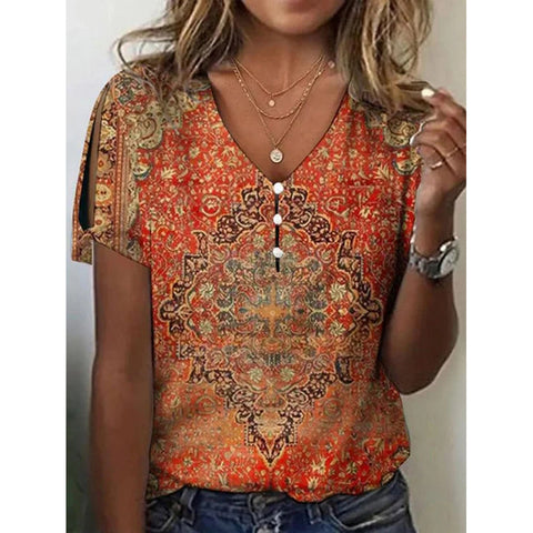 Ethnic style positioning printed short-sleeved top women's m301263