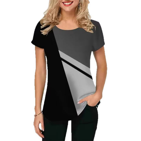 Women's T-shirt summer short-sleeved 3D printing classic simple women's T-shirt loose casual crew neck top m301663