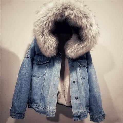 Winter velvet new cotton clothes loose Korean version denim fur collar thickened jacket women's m301671