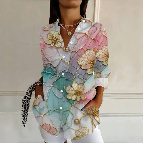 Floral long-sleeved loose large size shirt m301232