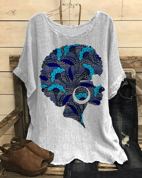 Loose round neck short-sleeved cotton and linen top women's m301281