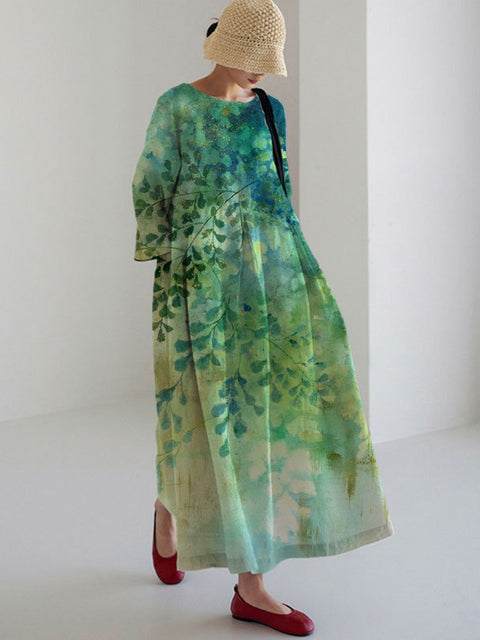 Loose Crew Neck Fashion Premium Long Sleeve Printed Dress m301044