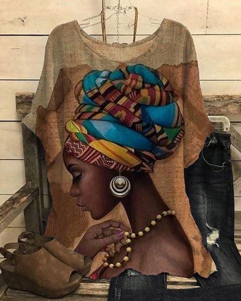 Loose round neck short-sleeved cotton and linen top women's m301281