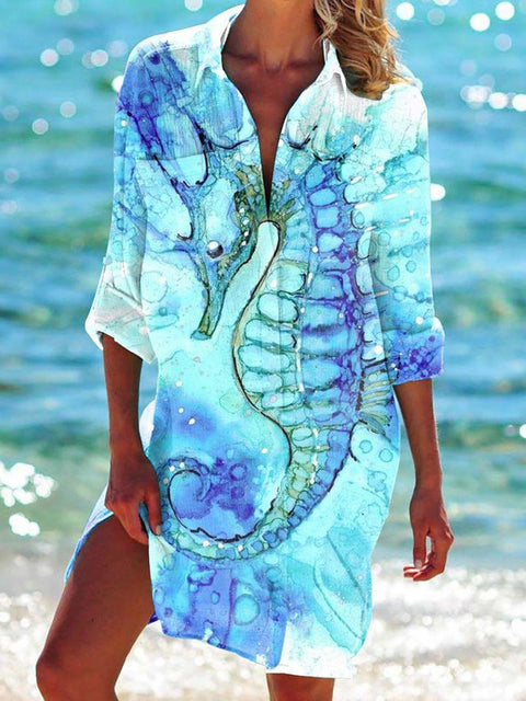Bikini jacket shirt swimsuit cardigan women's printed resort beach shirt m301274