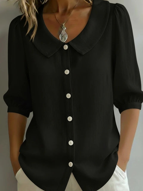 Linen new spinning shirt short sleeve loose v-neck women's summer m302366