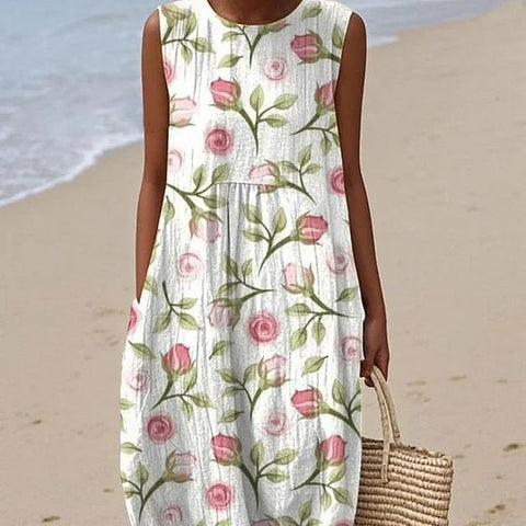 New sleeveless casual printing temperament long dress dress slim fit small fresh m302083