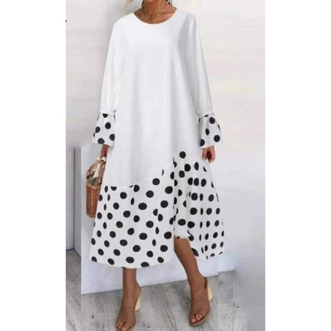 Loose crew neck fashion high-end long-sleeved printed dress m301054