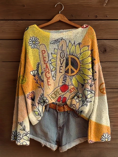 Vacation print casual cape top crew neck knitted sweater m302130