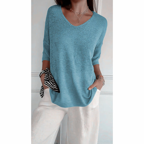 Casual sweater basic thin V-neck seven-quarter sleeve solid color knitted sweater women's bottoming shirt m301636