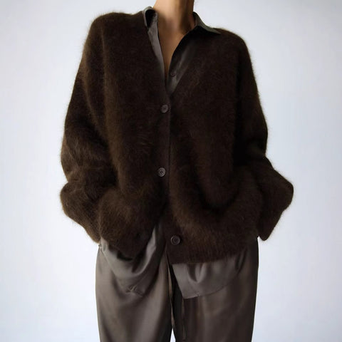 Autumn and winter lazy loose long-sleeved V-neck sweater jacket women's m302032