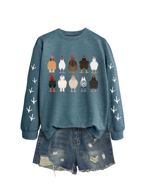Crew neck long sleeve ten chickens footprint left and right hand print casual fashion sweater women m301720