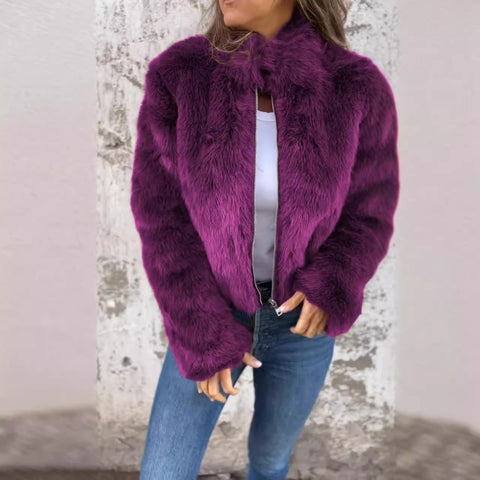 Autumn and winter women's imitation fur turtleneck zipper casual top jacket m301328