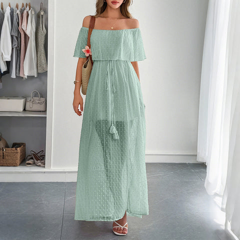 Temperament elegant tube top waist short sleeve women's long dress dress m301405