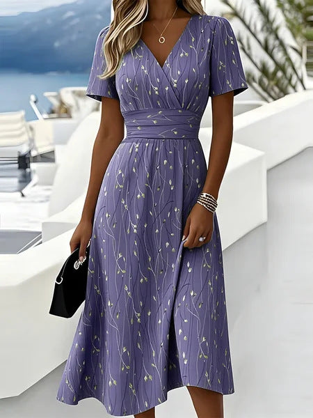 Short-sleeved V-neck slim big skirt dress creative shading skirt m302724