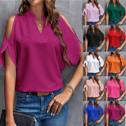 New V-neck temperament fashion off-the-shoulder sleeve women's top m300876