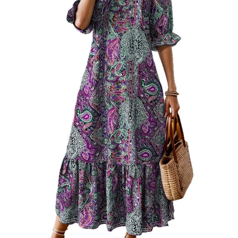 Printed V-neck plus size dress m301199