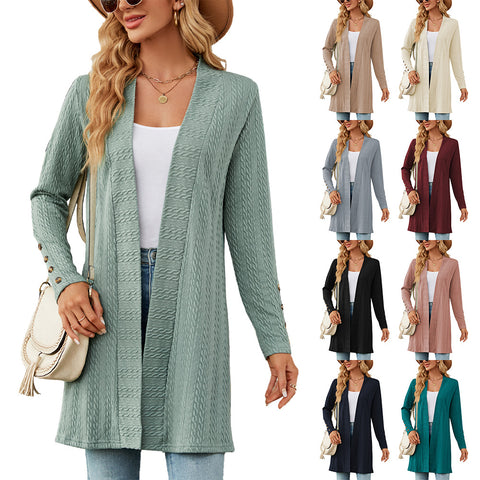 New solid color button-down long-sleeved loose cardigan jacket m300426