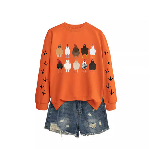 Crew neck long sleeve ten chickens footprint left and right hand print casual fashion sweater women m301720
