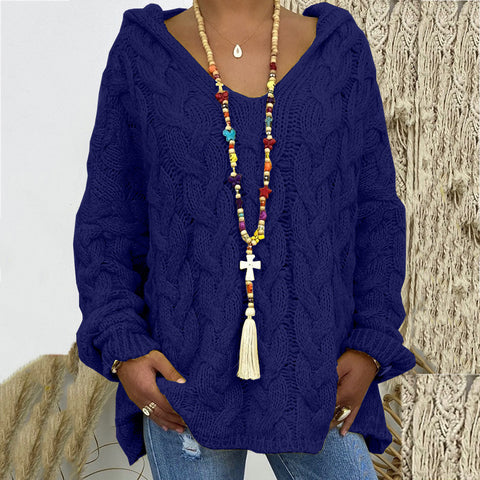Solid color twist knitted hoodie m300492