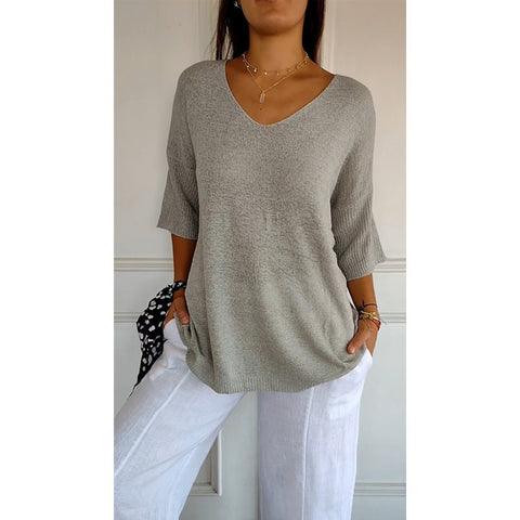Casual sweater basic thin V-neck seven-quarter sleeve solid color knitted sweater women's bottoming shirt m301636